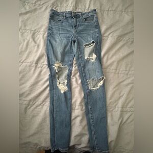 American Eagle Outfitters Blue Distressed Jeans Next Level Stretch